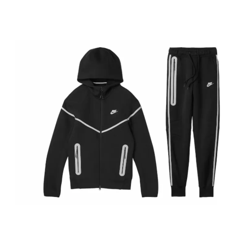 Nike Sportswear Tech Fleece Full Zip Hoodie & Joggers Reflective Details Set Black/Bemis Silver
