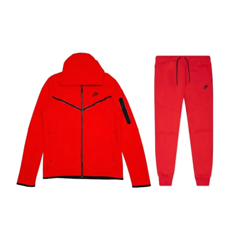 Nike Sportswear Tech Fleece Full-Zip Hoodie & Joggers Set Red