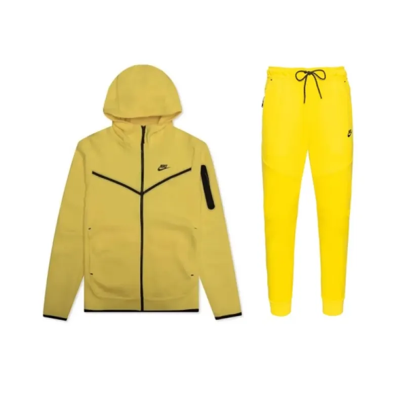 Nike Sportswear Tech Fleece Full Zip Hoodie & Pant Set Yellow Strike/Black