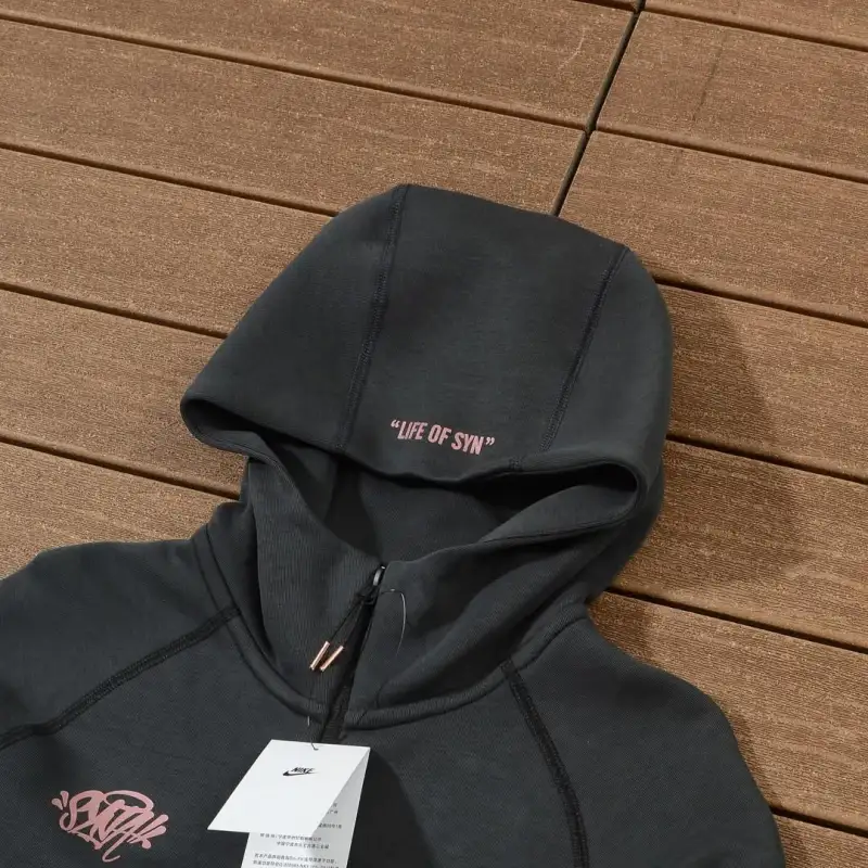 Nike Sportswear x Central Cee Tech Fleece Hoodie & Joggers Set Black/Metallic Red - Image 3