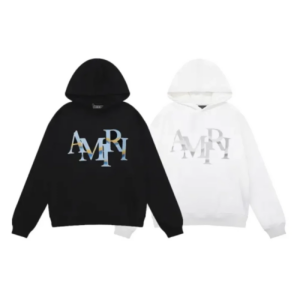AMIRI Staggered Chrome Logo-Print Hoodie Black and White