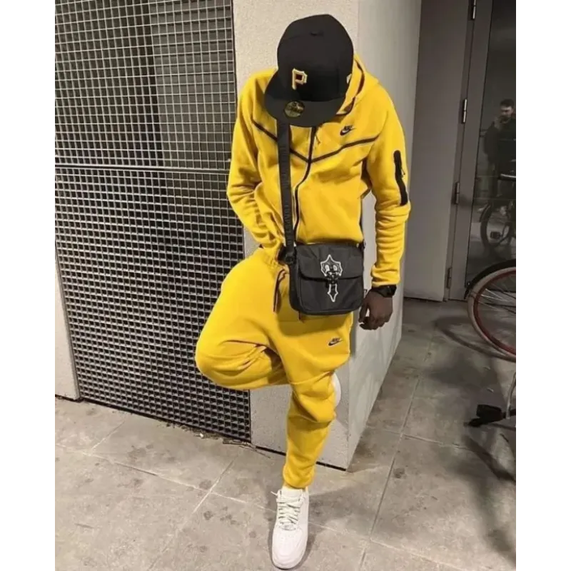 Nike Sportswear Tech Fleece Full Zip Hoodie & Pant Set Yellow Strike/Black - Image 2