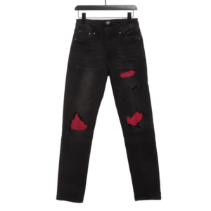 Amiri Fashion Jeans Black Red 24